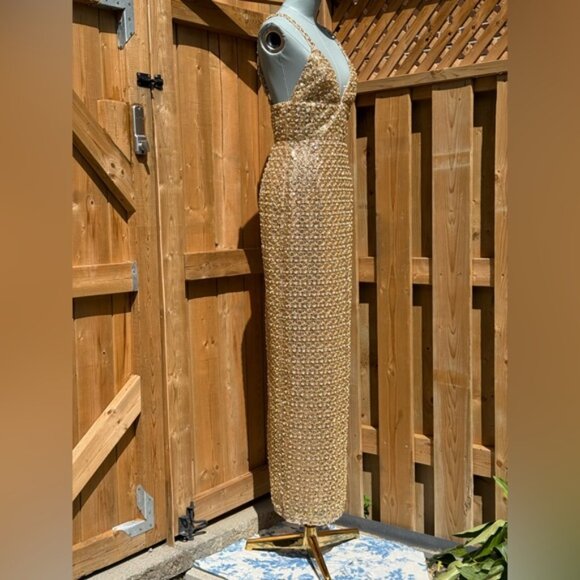 🆕 BRONX & BANCO 🧿 NWOT Allegra Gold Sequin & Beaded Maxi Dress, Sz M US 6 - Picture 7 of 16